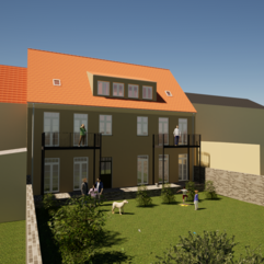 Außenansicht der Hofseite der Erich-Mühsam-Straße 4